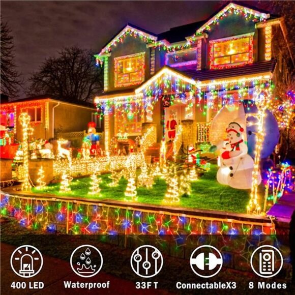400 LED 33ft 8 Modes Curtain Fairy String Light with 75 Drops, LED String Lights - Picture 3 of 6
